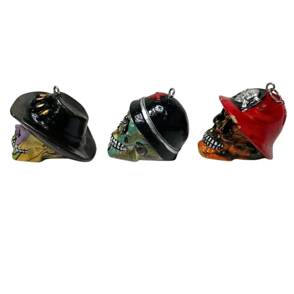 Lot of 3 Skull Head Keychain Rings 3D Skeleton Biker Death Skulls Gothic Charms